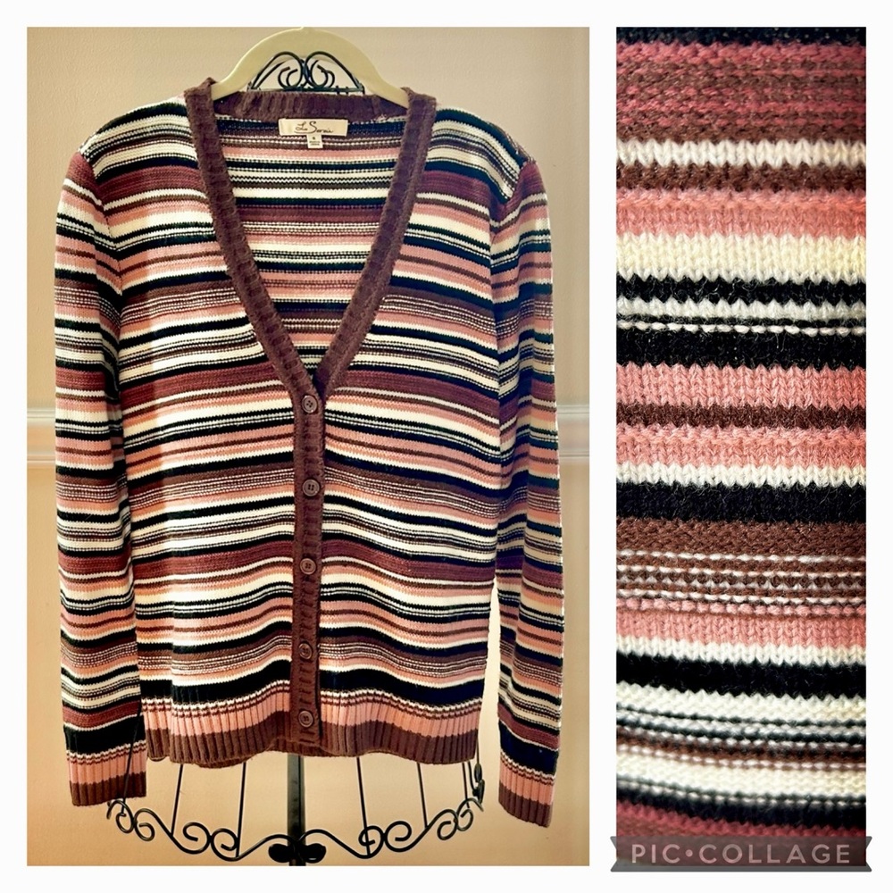 Les Sérin Fabiolina Striped Button Down V-Neck Cardigan